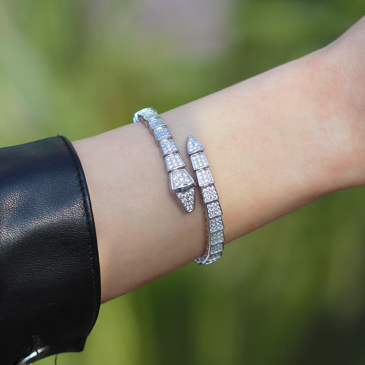 Serpent Full Zirkon Taşlı Gümüş Kelepçe