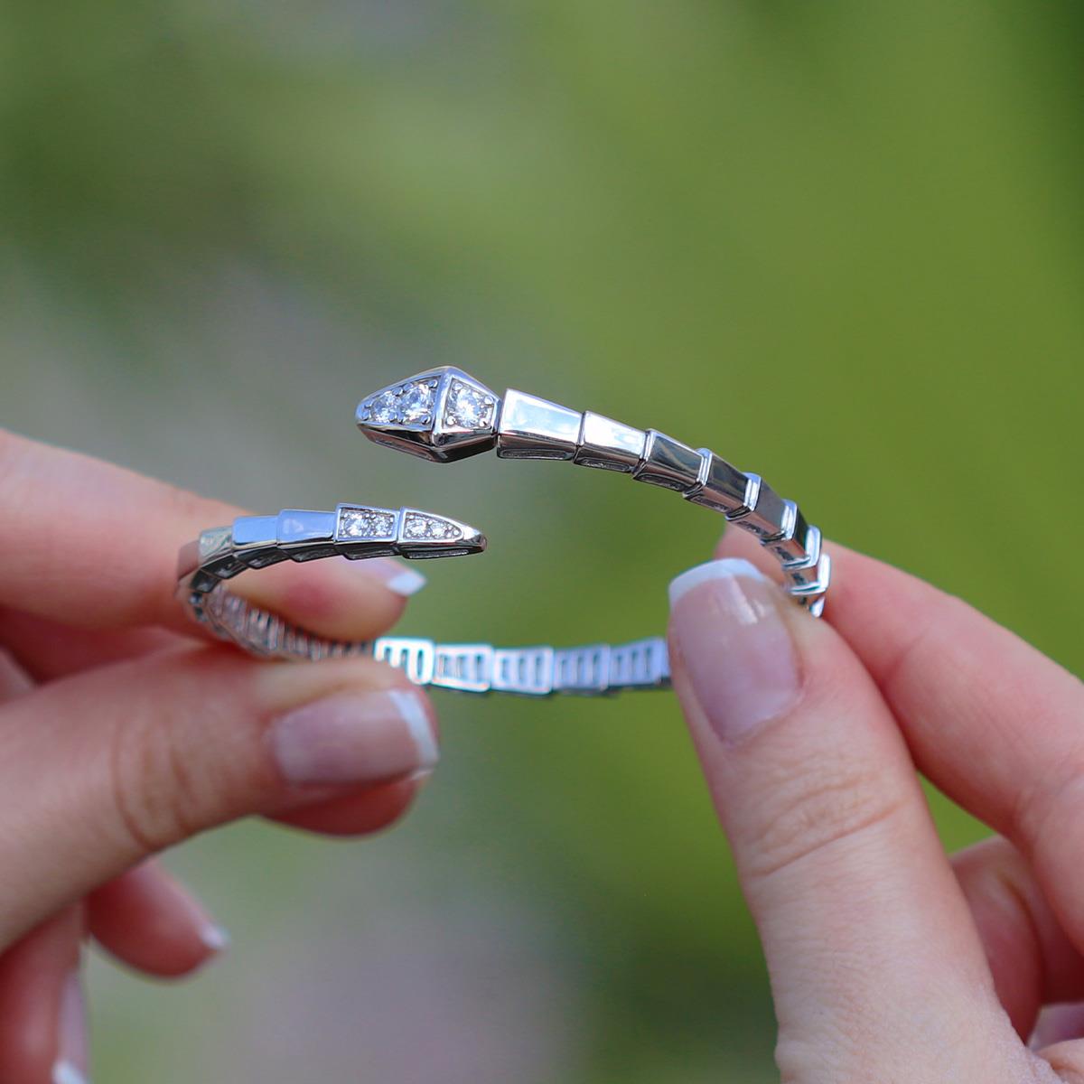 Serpent Zirkon Taşlı Gümüş Kelepçe