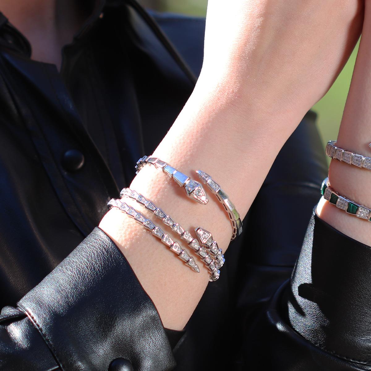 Serpent Zirkon Taşlı Gümüş Kelepçe