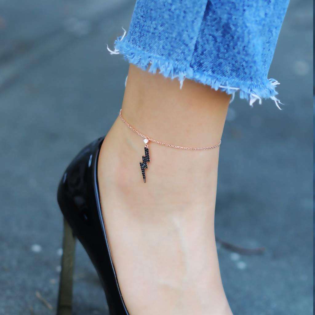 Şimşek Model Zirkon Taşlı Rose Gold Kaplama Gümüş Halhal