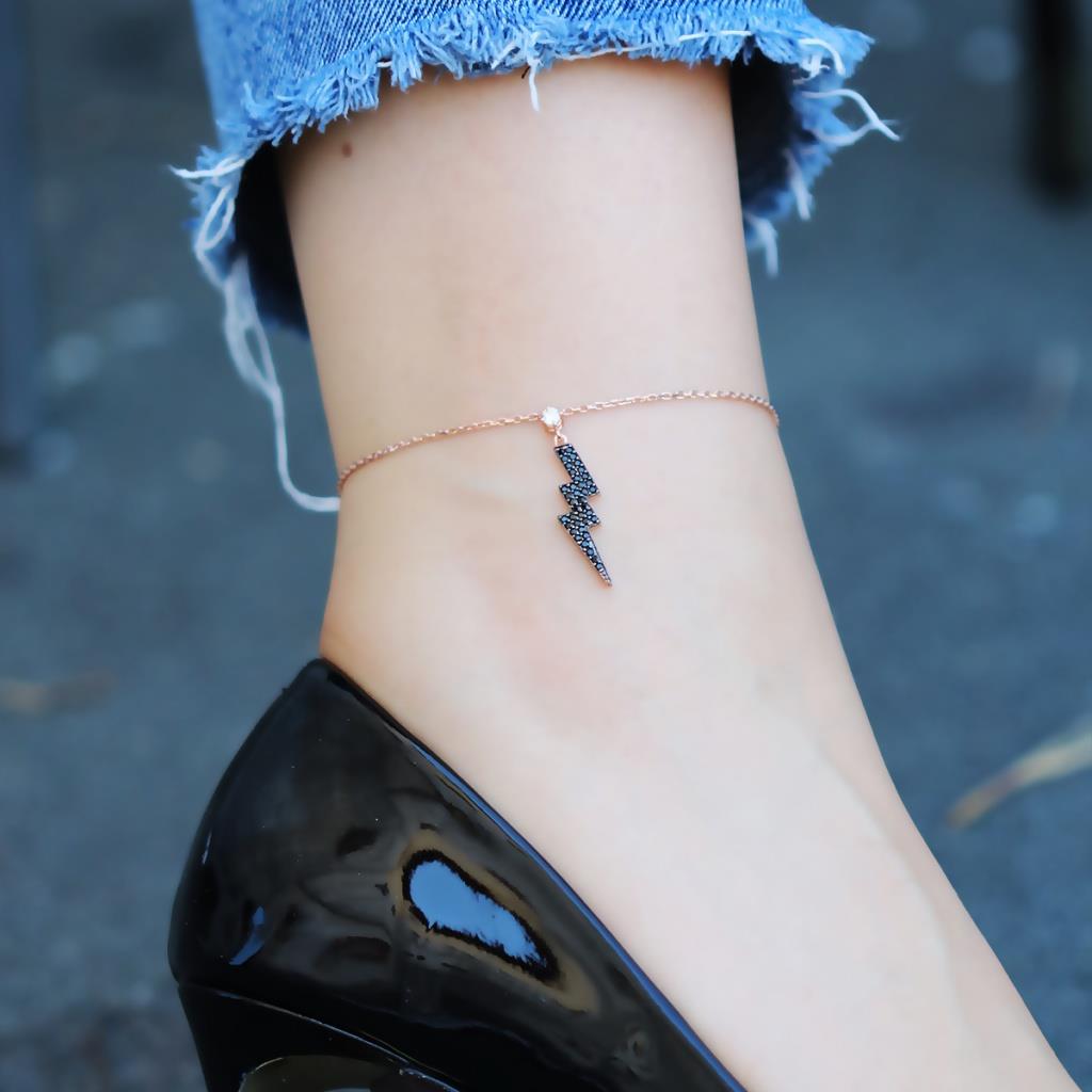 Şimşek Model Zirkon Taşlı Rose Gold Kaplama Gümüş Halhal