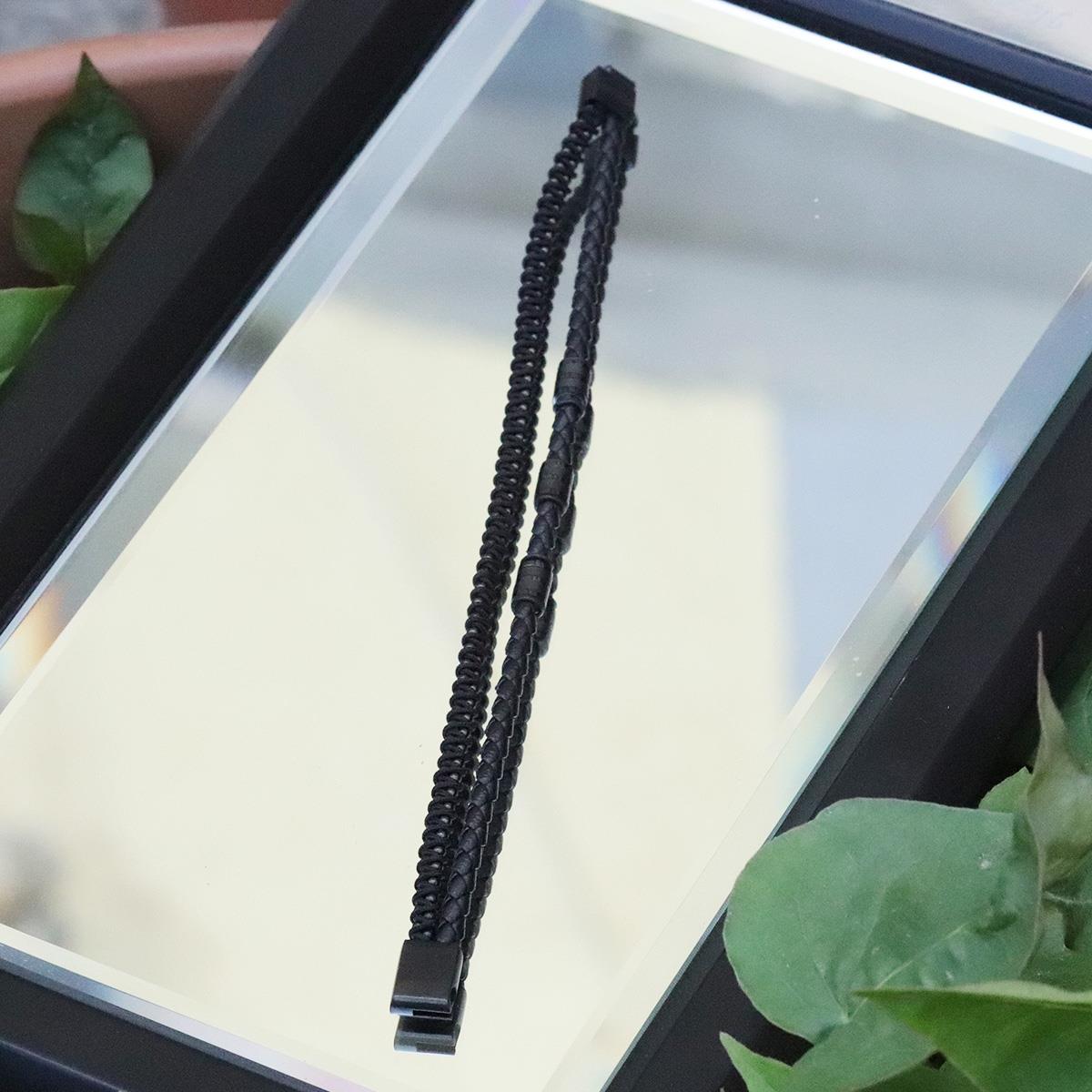 Siyah Deri Örme Çelik Bileklik