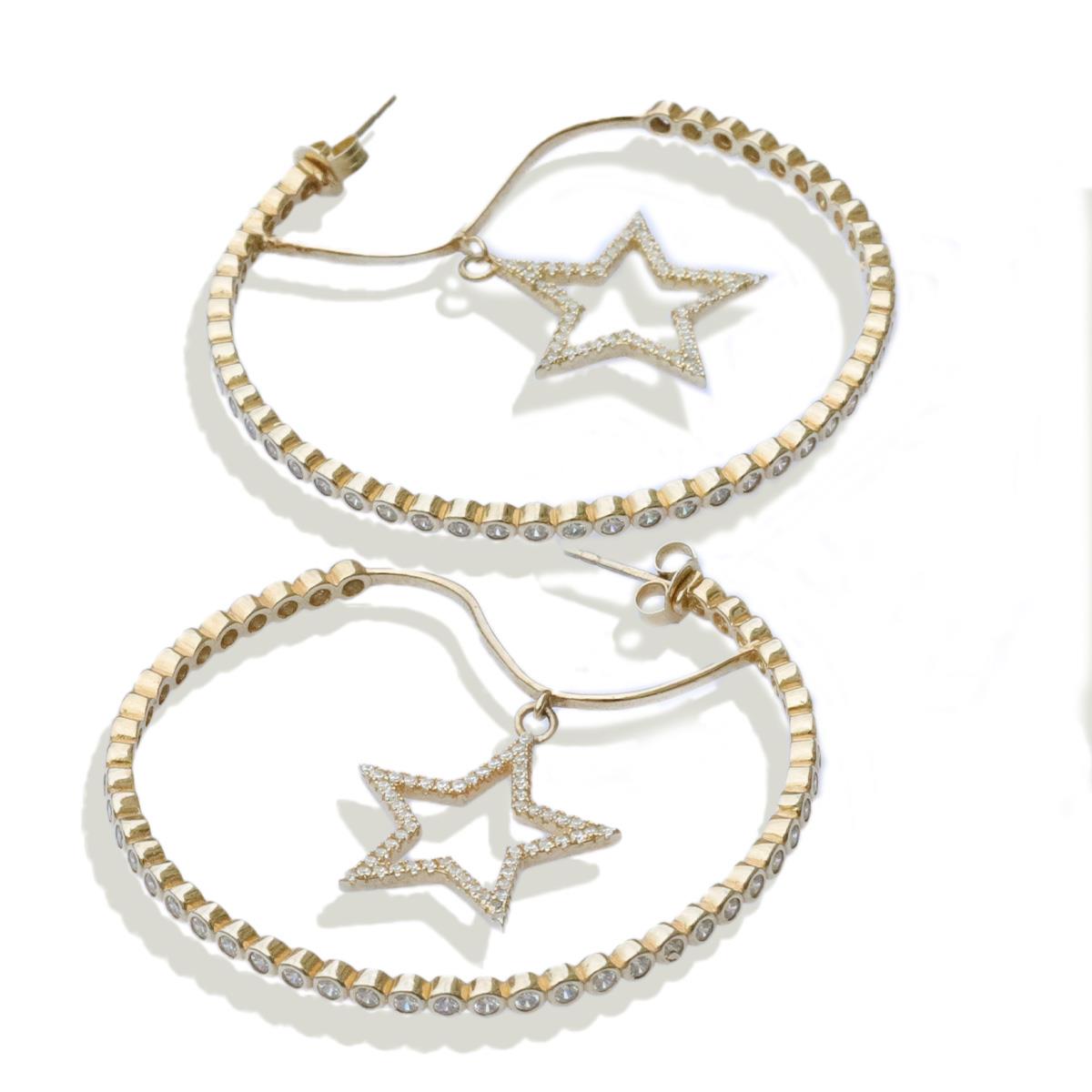 Star Halka Zirkon Taşlı Gold Kaplama Gümüş Küpe