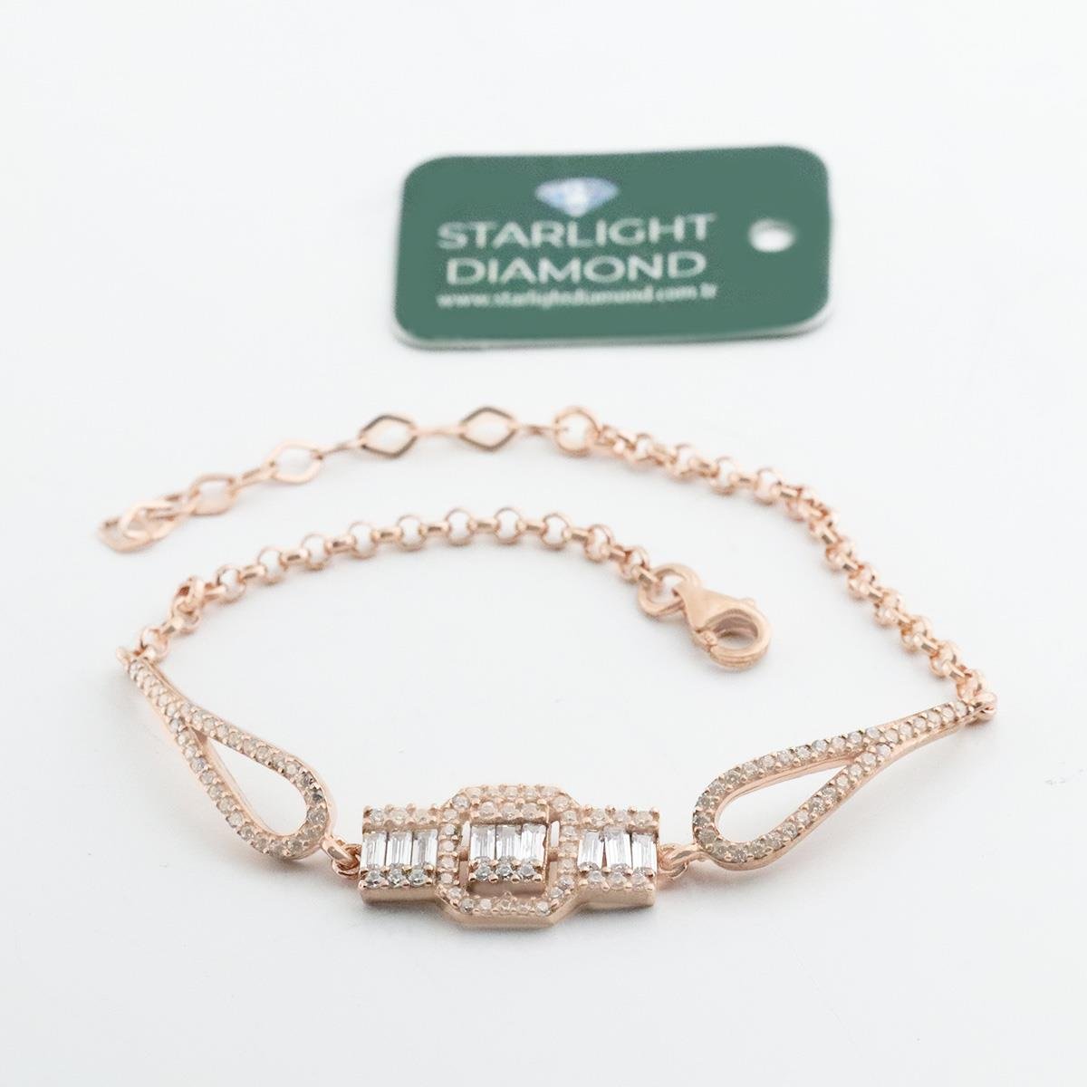 Starlight Diamond Baget Kesim Rose Gold Kaplama Gümüş Bileklik