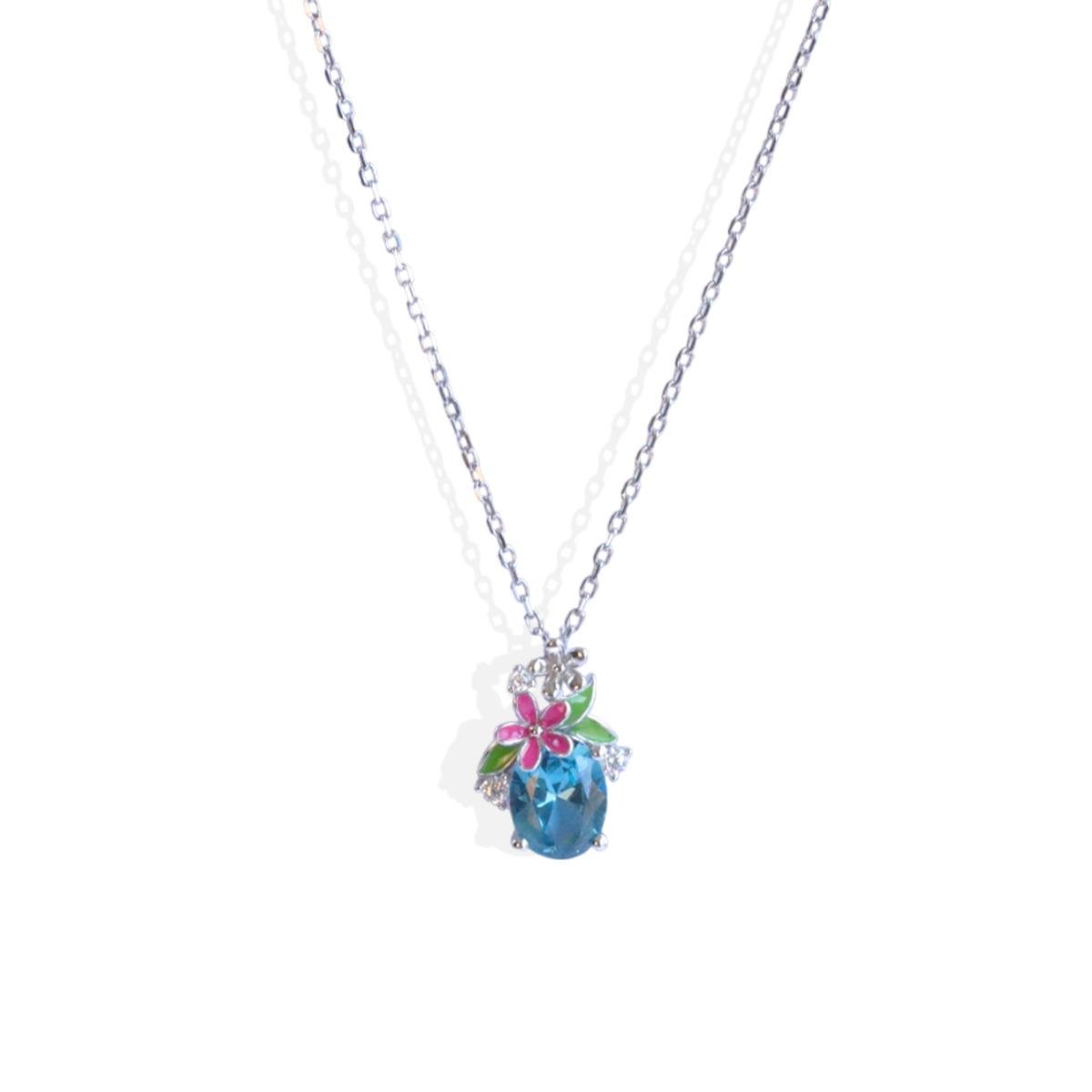 Tanzanit Taşlı Çiçekli Gümüş Kolye