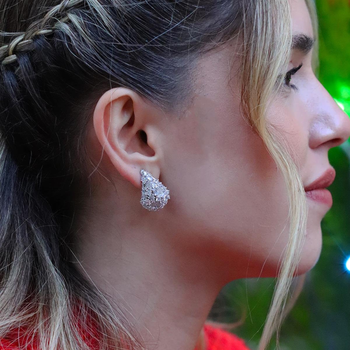 Taşlı Bottega Damla Gümüş Küpe