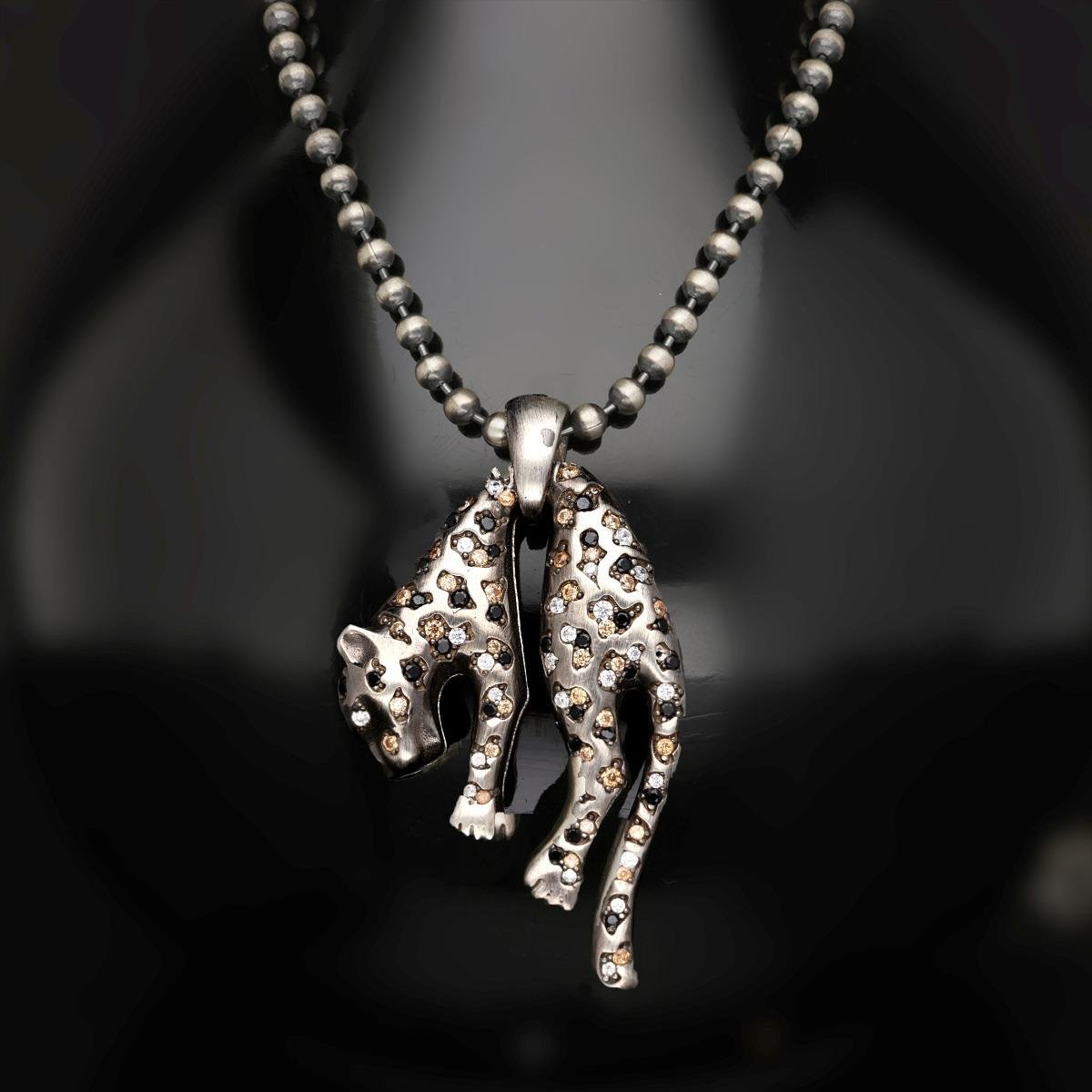 Taşlı Kaplan Oksitli Erkek Gümüş Kolye