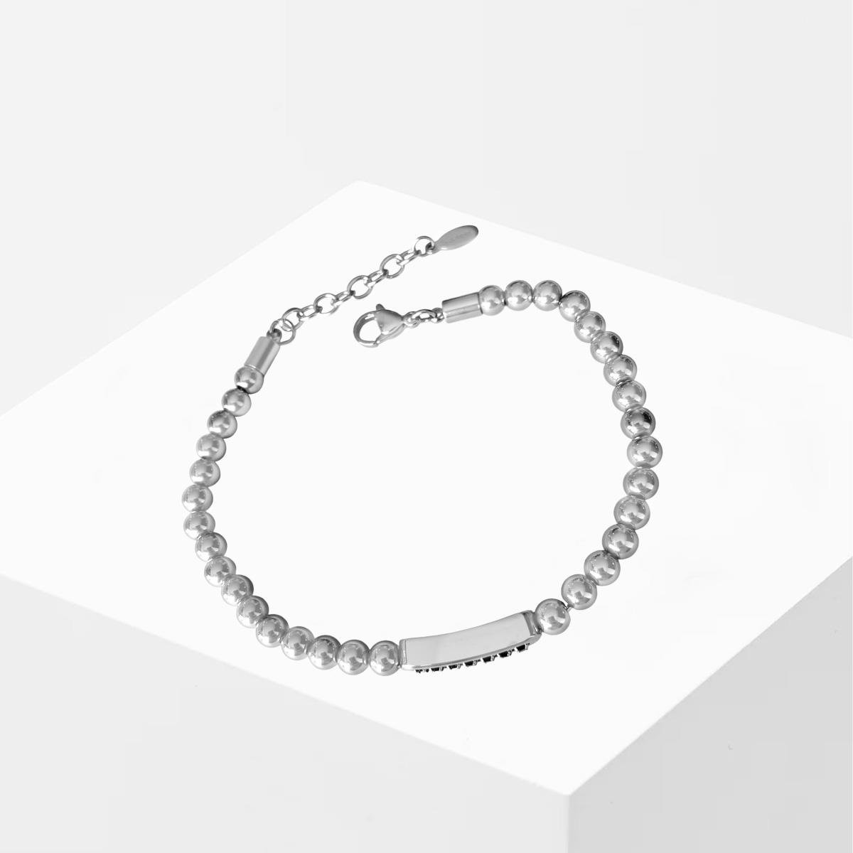 Taşlı Plakalı Silver Erkek Çelik Bileklik