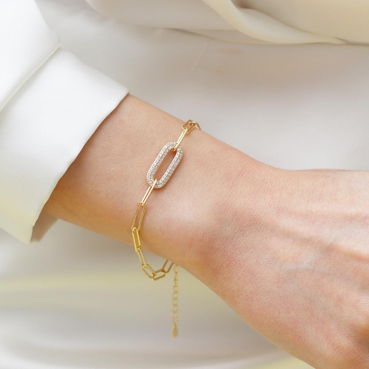 Trend Zincirli Taşlı Gümüş Bileklik