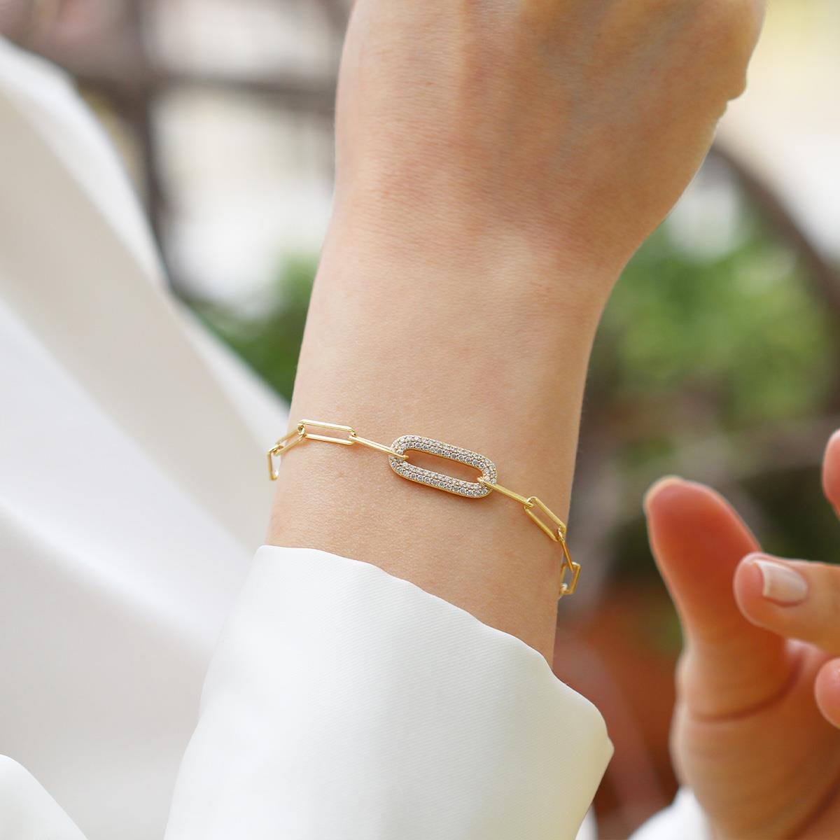 Trend Zincirli Taşlı Gümüş Bileklik