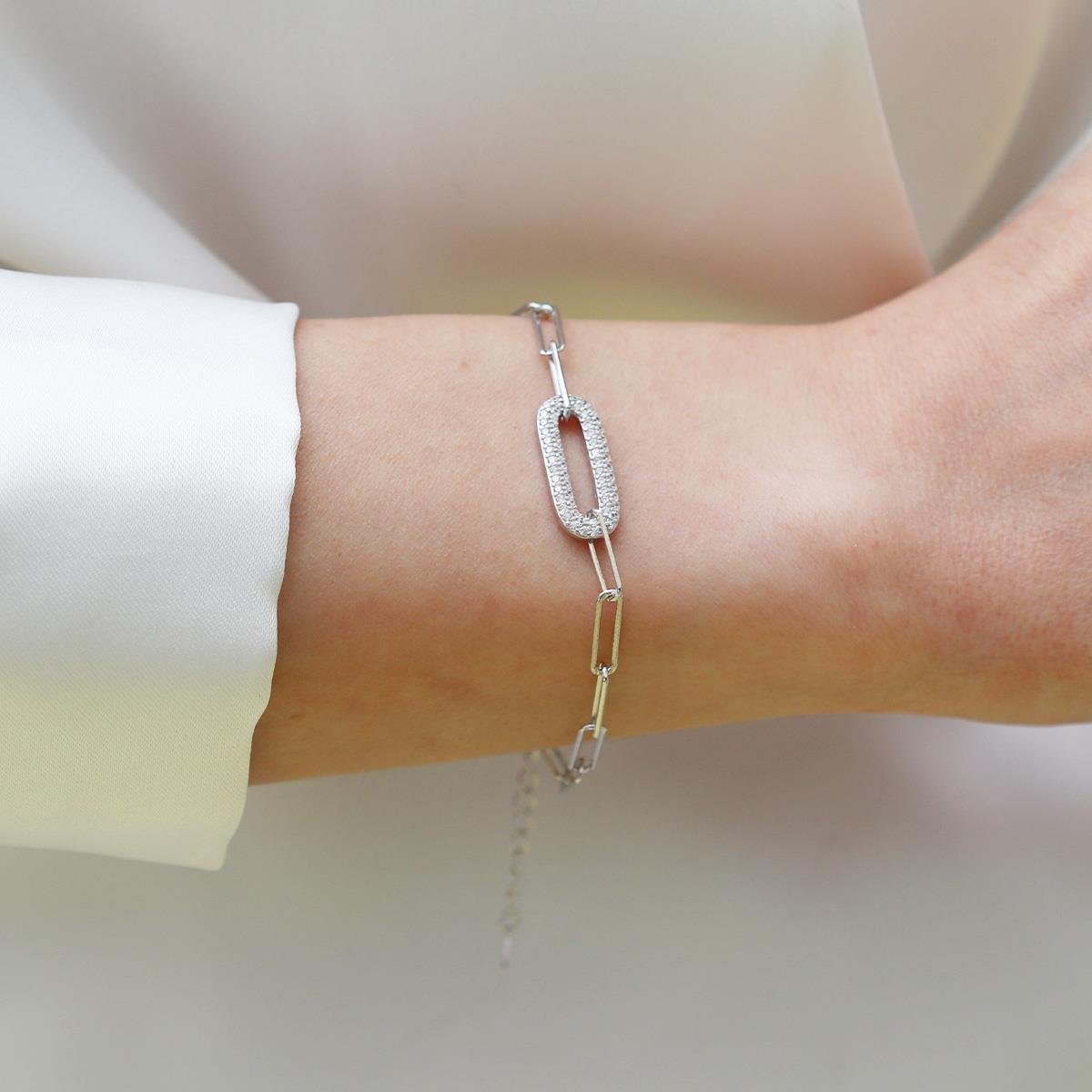 Trend Zincirli Taşlı Gümüş Bileklik