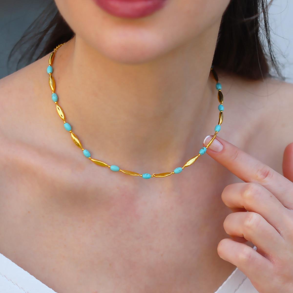 Turkuaz Taşlı Alaçatı Doğaltaş Gümüş Kolye