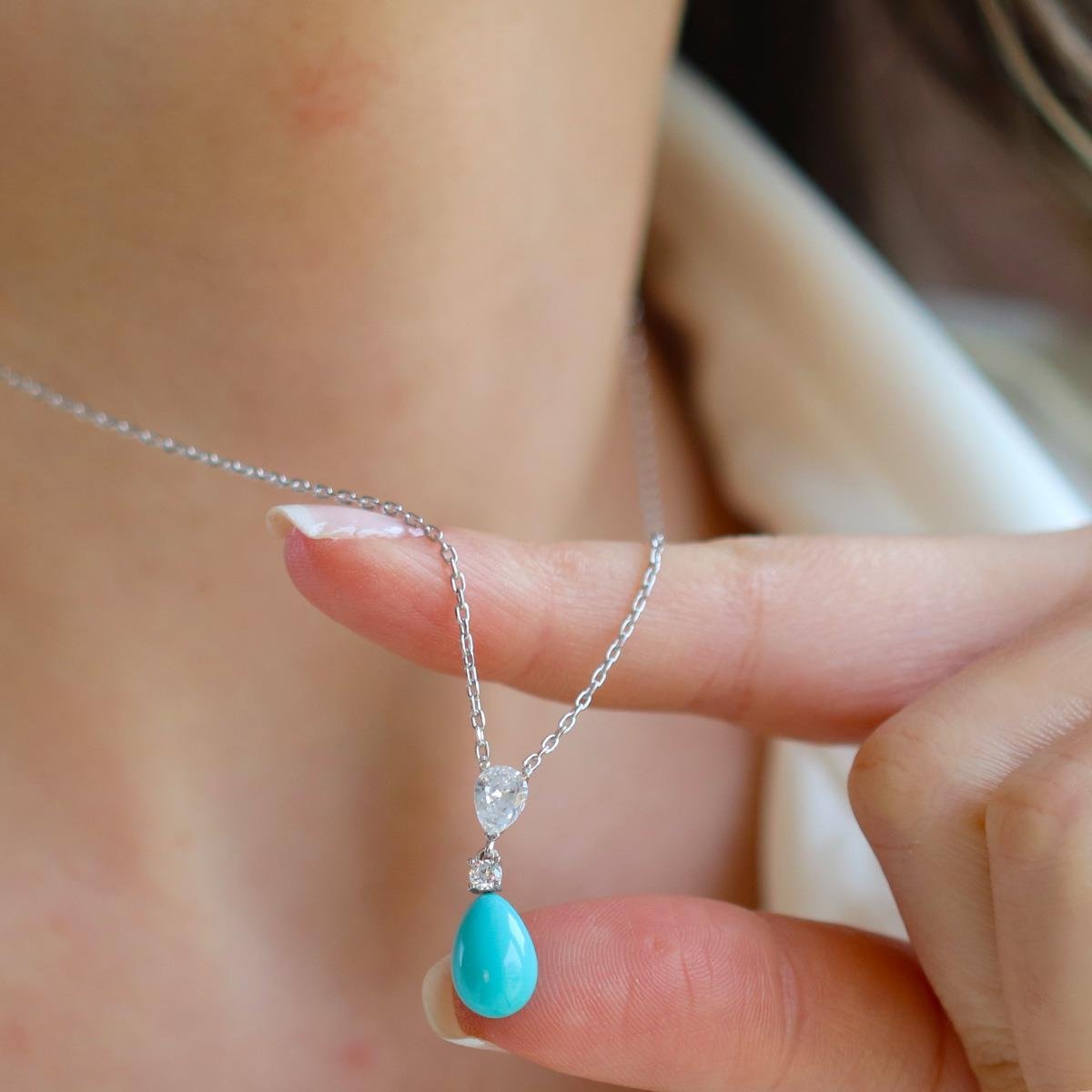 Turkuaz Taşlı Damla Gümüş Set 