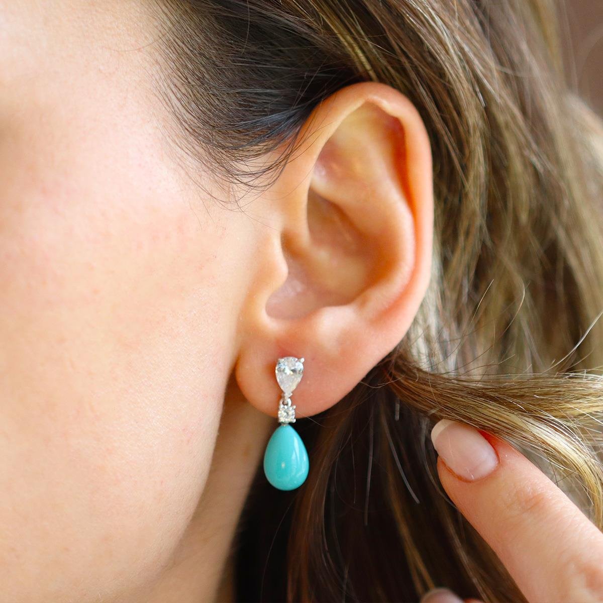 Turkuaz Taşlı Damla Gümüş Set 