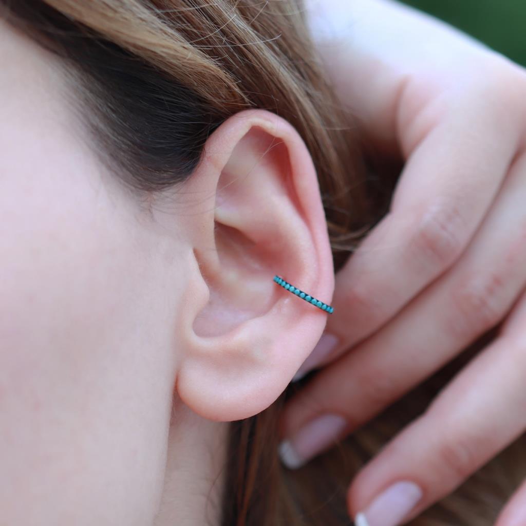 Turkuaz Taşlı Rose Gold Kaplama Gümüş Kıkırdak Küpe