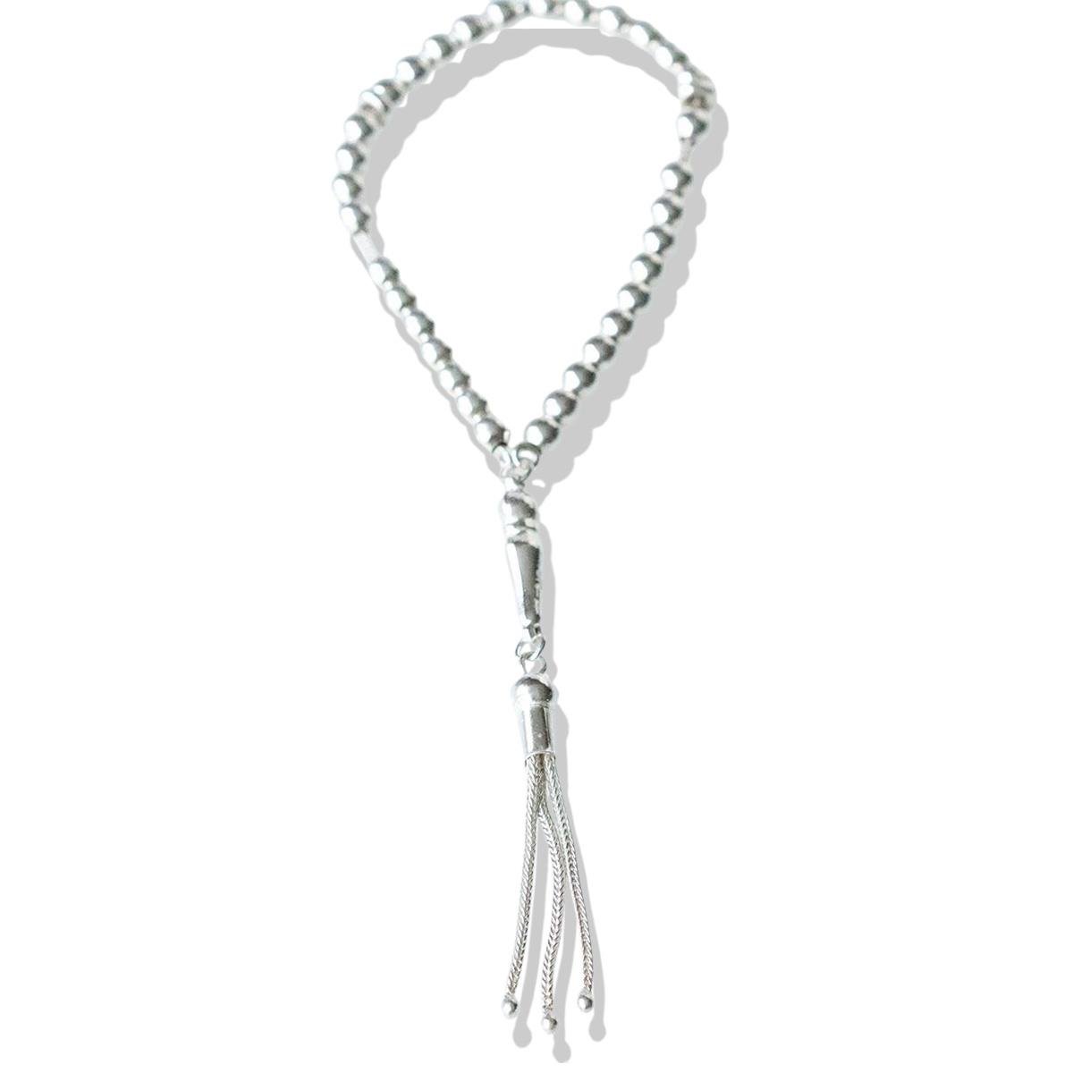 Üç Püsküllü Mini Taneli Gümüş Tesbih