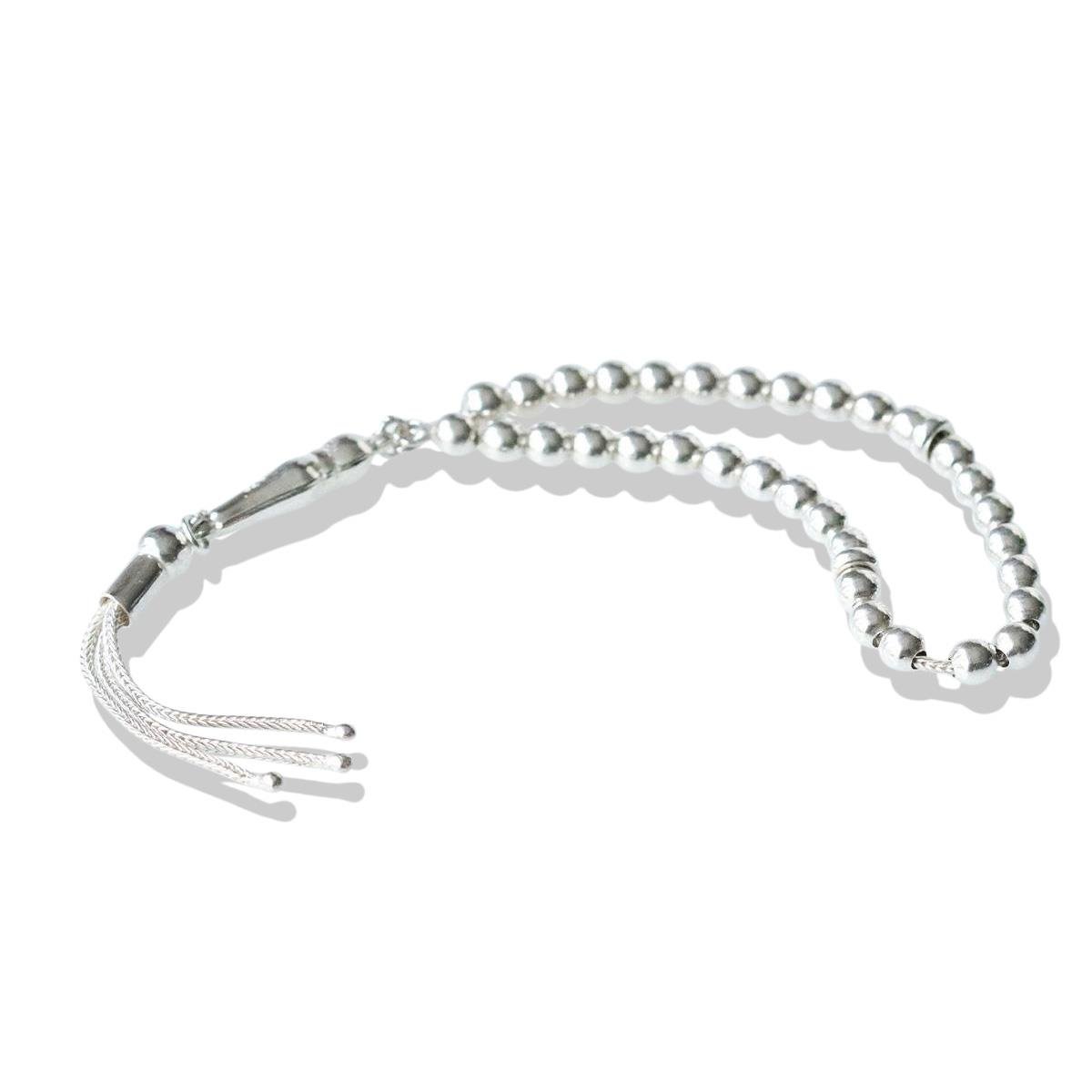 Üç Püsküllü Mini Taneli Gümüş Tesbih