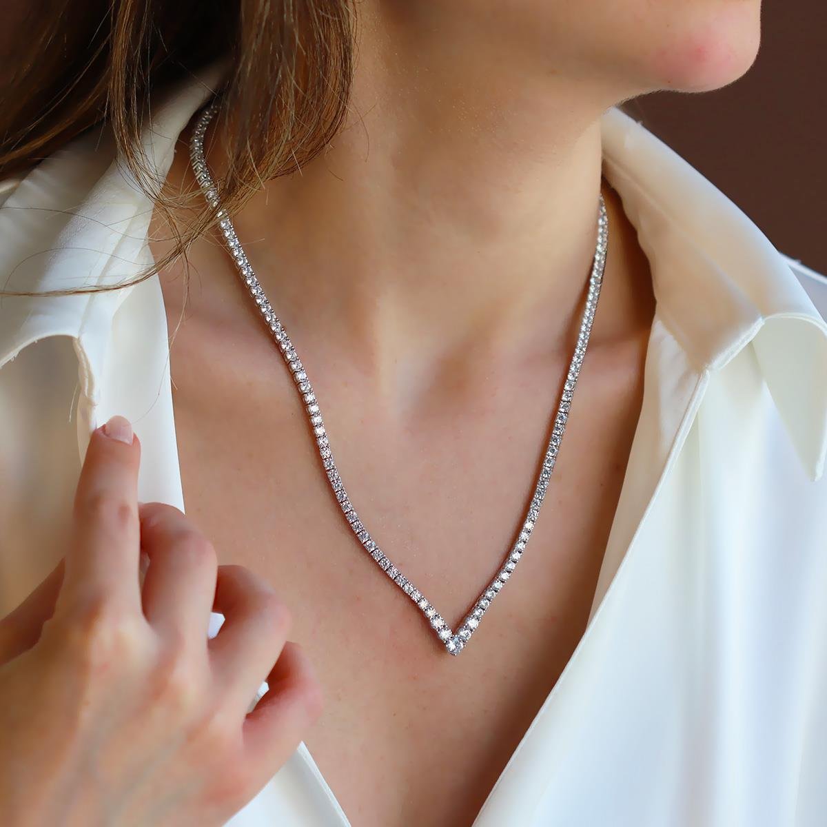 V Su Yolu 3mm Gümüş Kolye