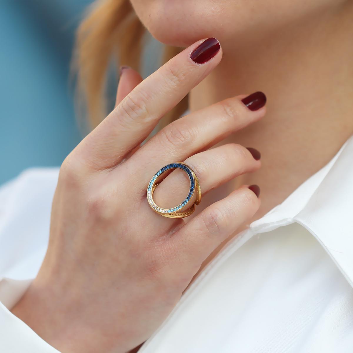 Well 3 Taraflı Çok Renkli Gümüş Yüzük