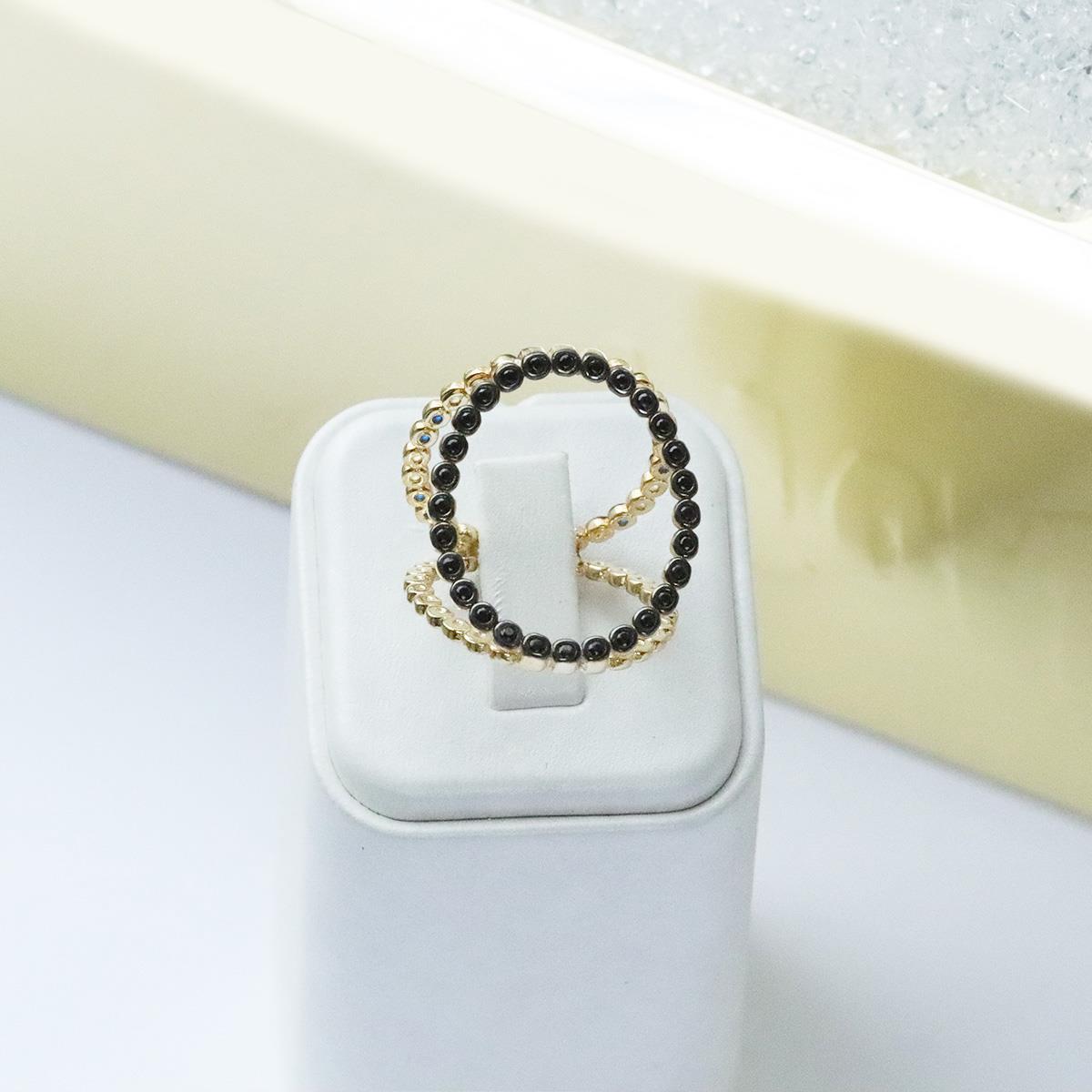 Well 3 Taraflı Gold Kaplama Çok Renkli Gümüş Yüzük