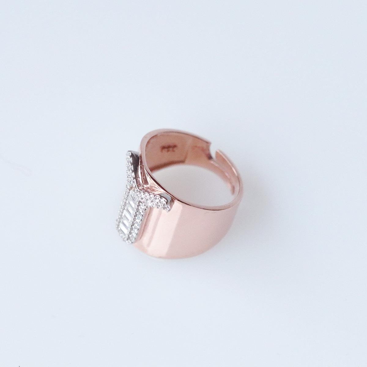 Y Harfi Baget Taşlı Rose Gold Kaplama Gümüş Yüzük