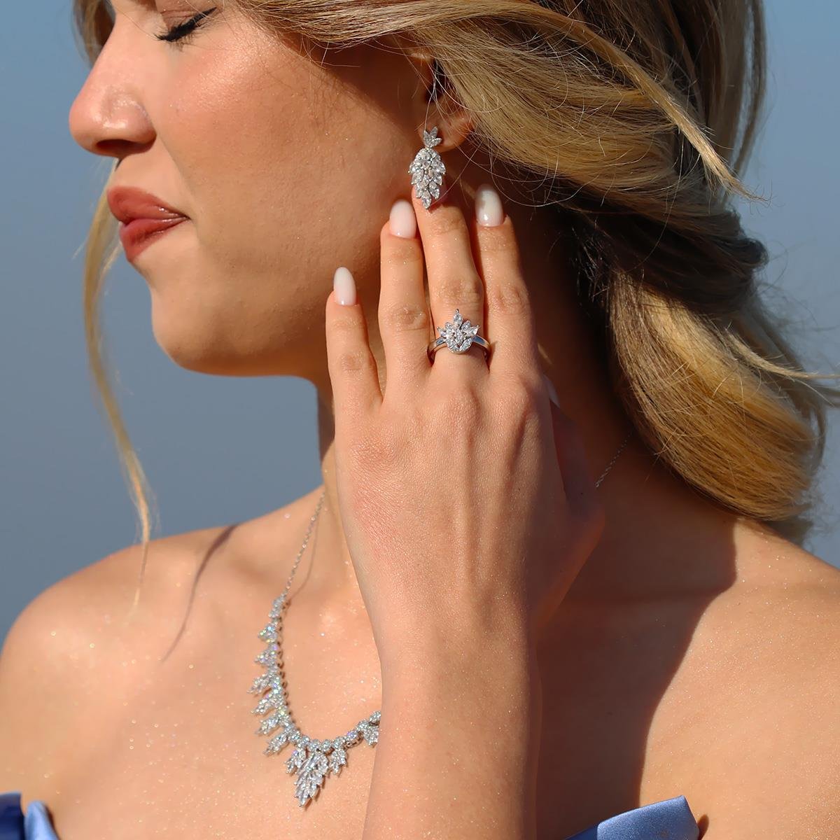 Yaprak Işıltı Gümüş Set 