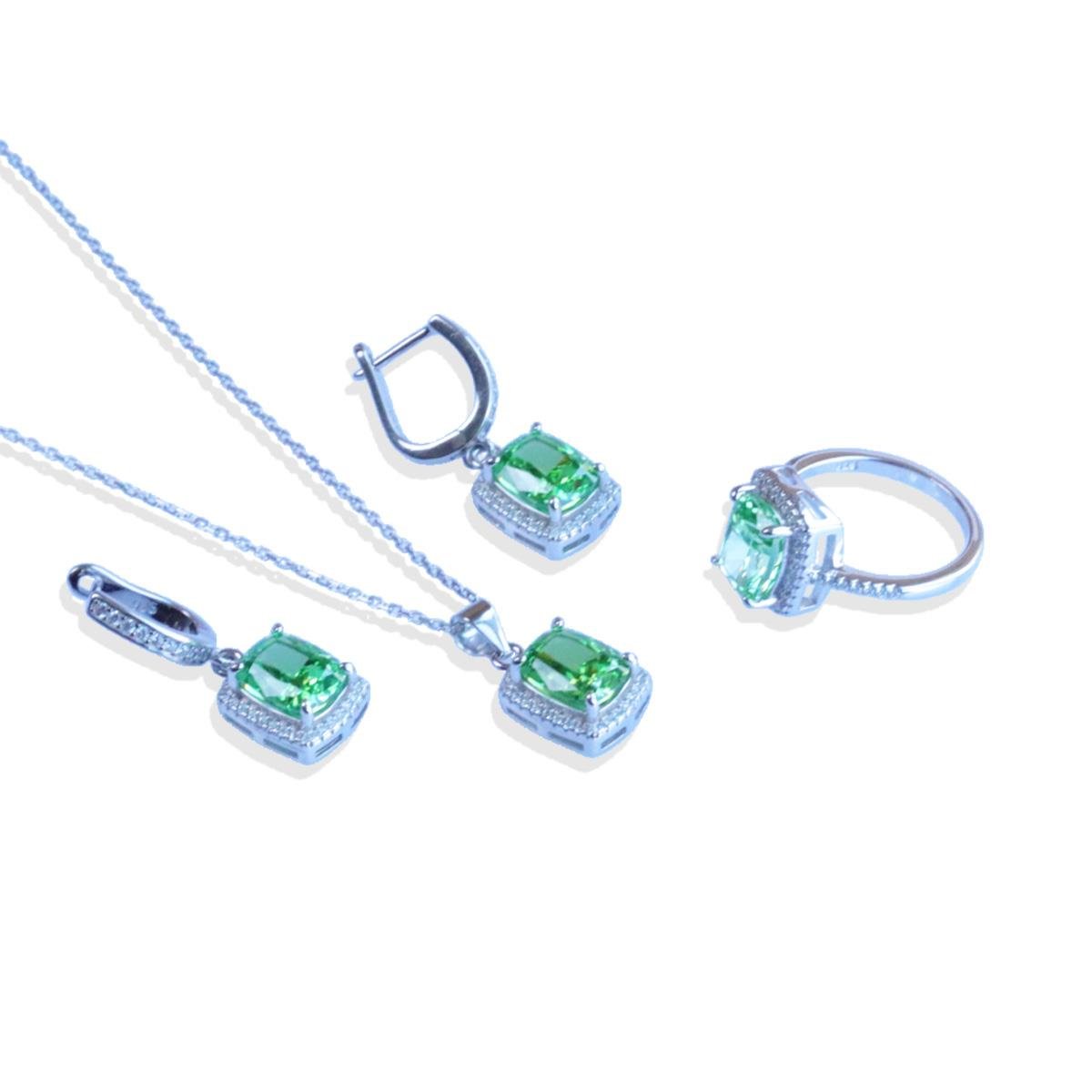 Yeşil Icecut Taşlı Gümüş Set