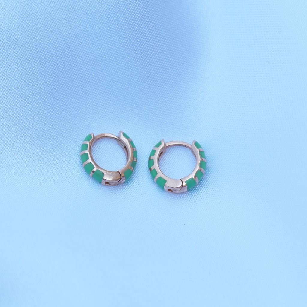 Yeşil Mine İşli Rose Gold Kaplama Gümüş Küpe