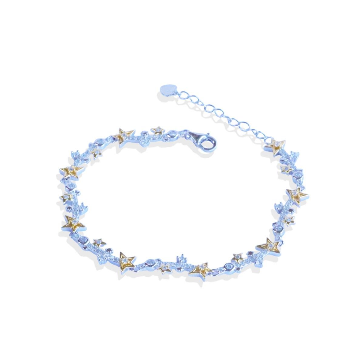 Yıldız Taşlı Gold Gümüş Bileklik