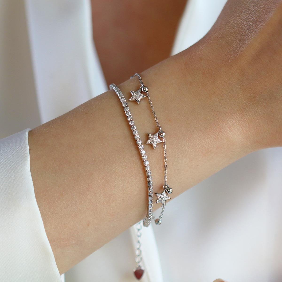 Yıldızlı Su Yolu Gümüş Bileklik