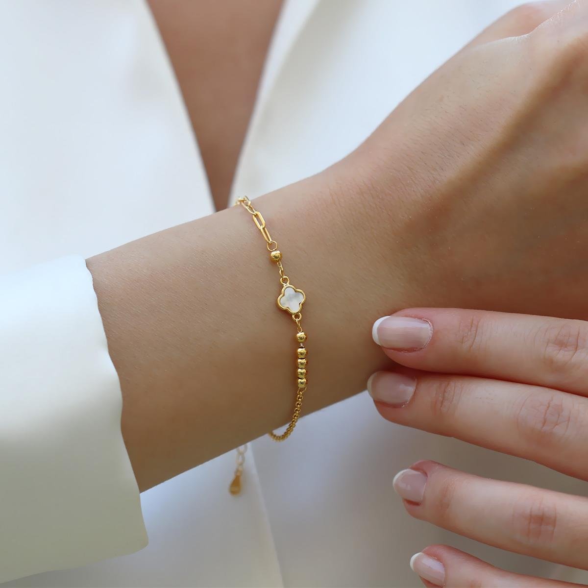 Yonca Sedefli Trend Gold Gümüş Bileklik