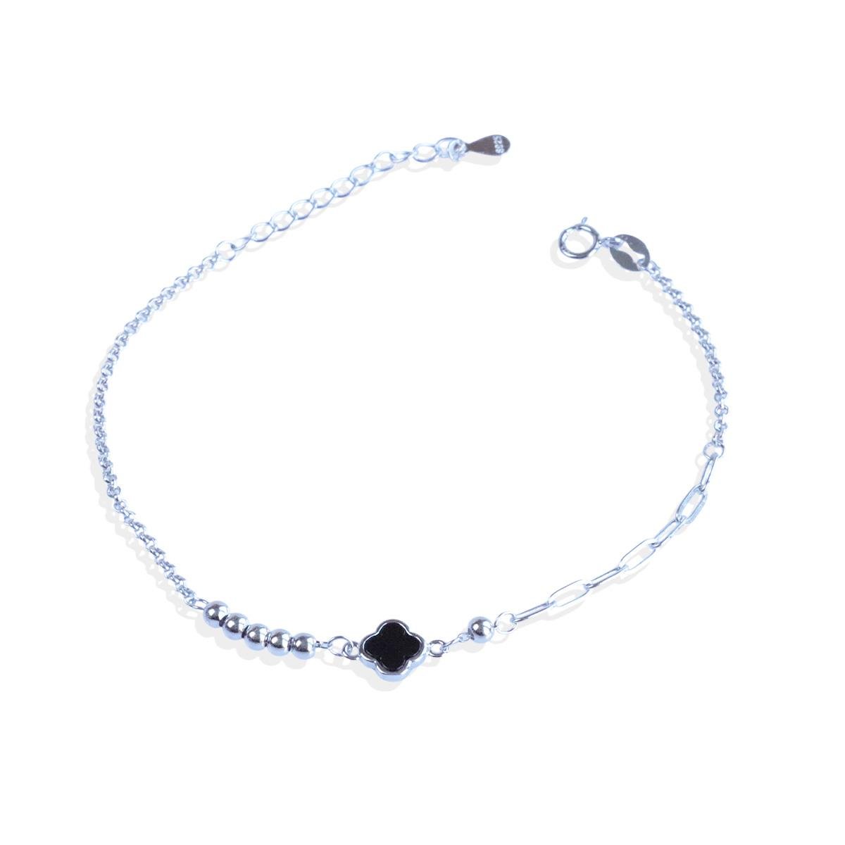 Yonca Siyah Mineli Trend Gümüş Bileklik