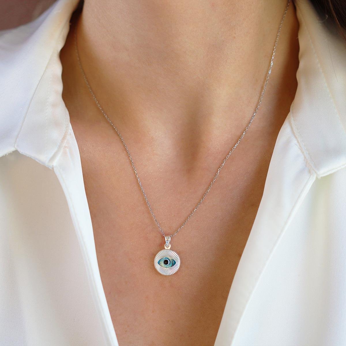 Yuvarlak Camgöz Gümüş Kolye