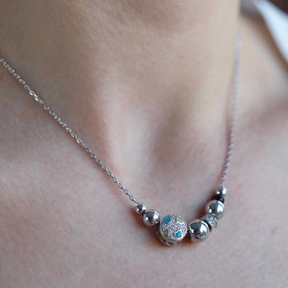 Zirkon Taşlı Charm Gümüş Kolye