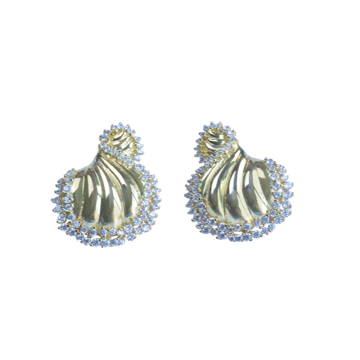 Zirkon Taşlı Gold İstiridye Gümüş Küpe