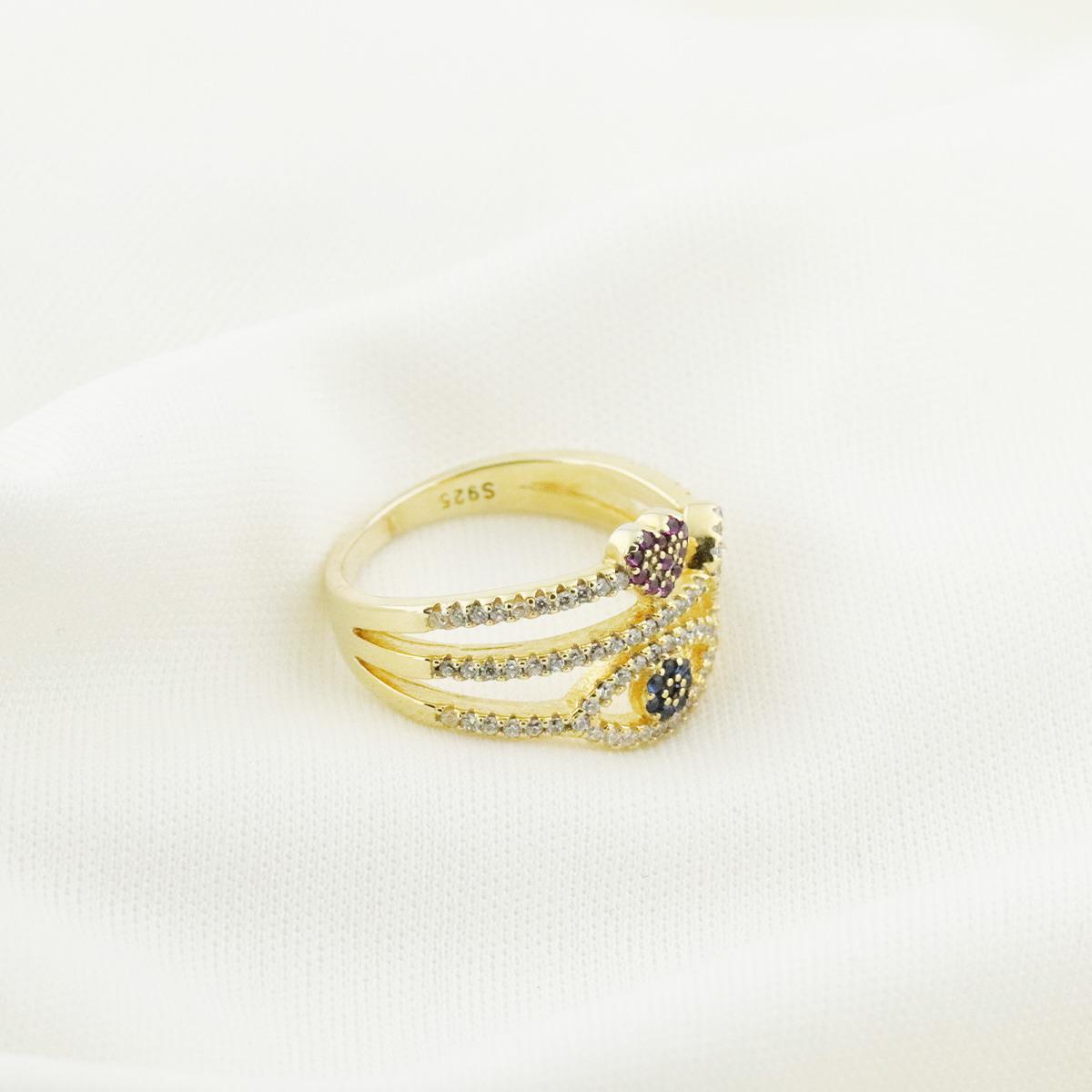 Zirkon Taşlı Gold Kaplama Moon Gümüş Yüzük