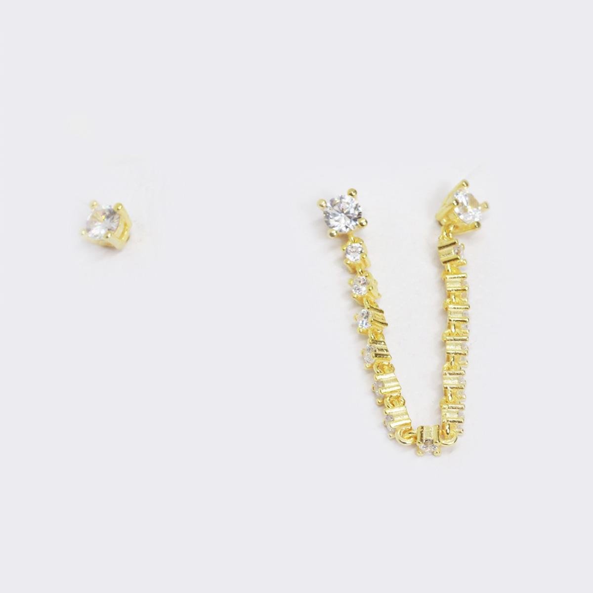 Zirkon Taşlı Gold Kaplama Zincir Küpe