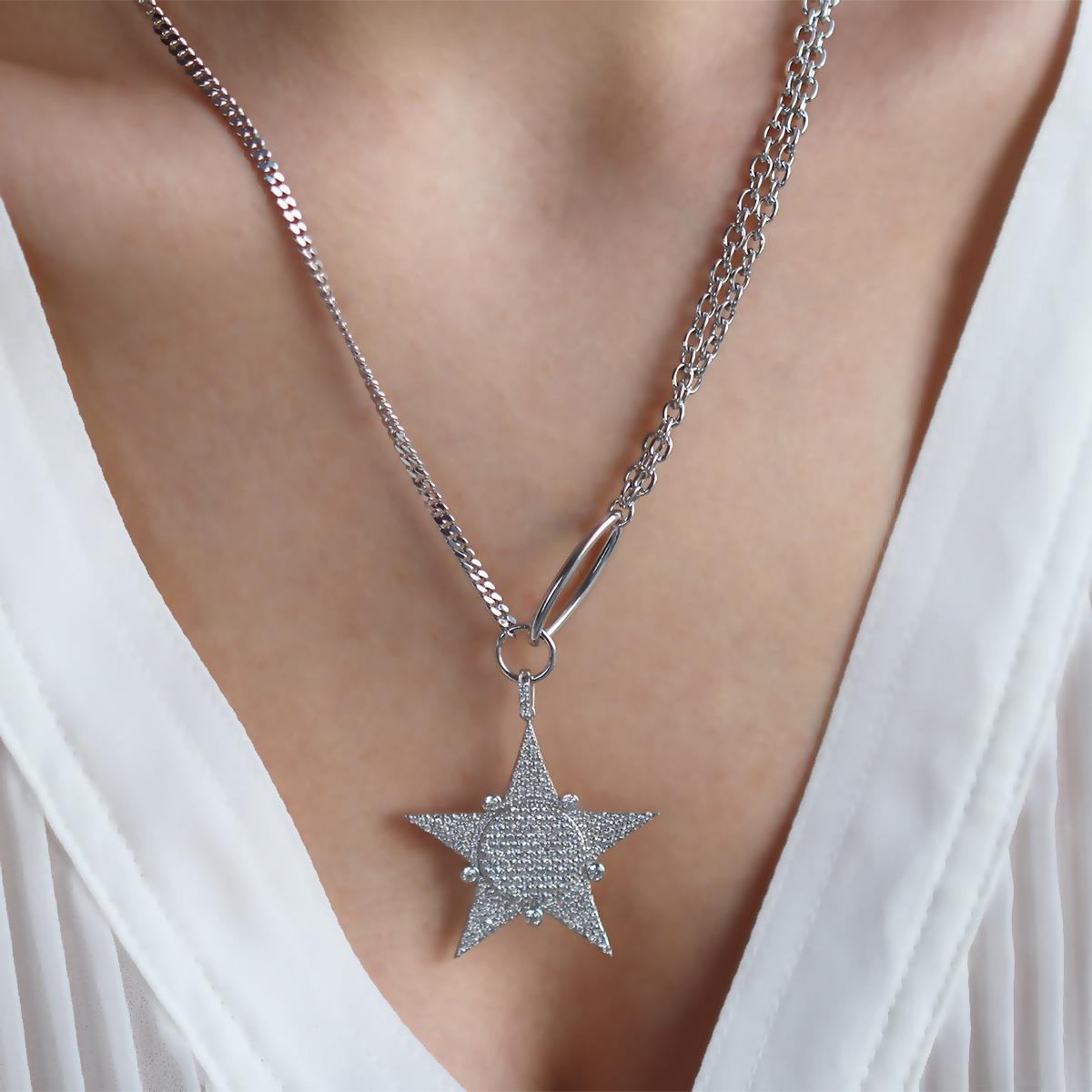 Zirkon Taşlı Gurmet Zincirli Tasarım Yıldız Gümüş Kolye