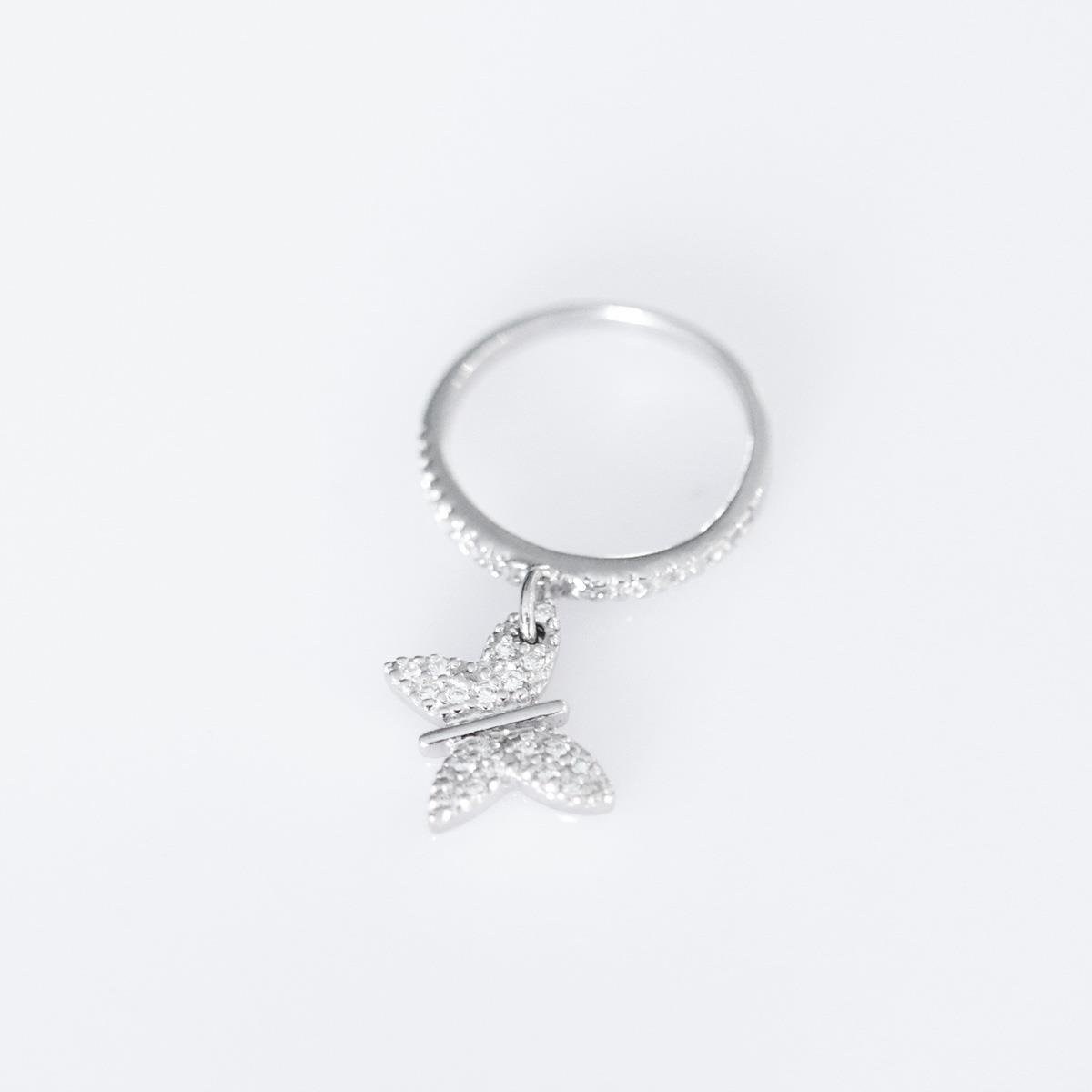 Zirkon Taşlı Hareketli  Kelebek Gümüş Yüzük