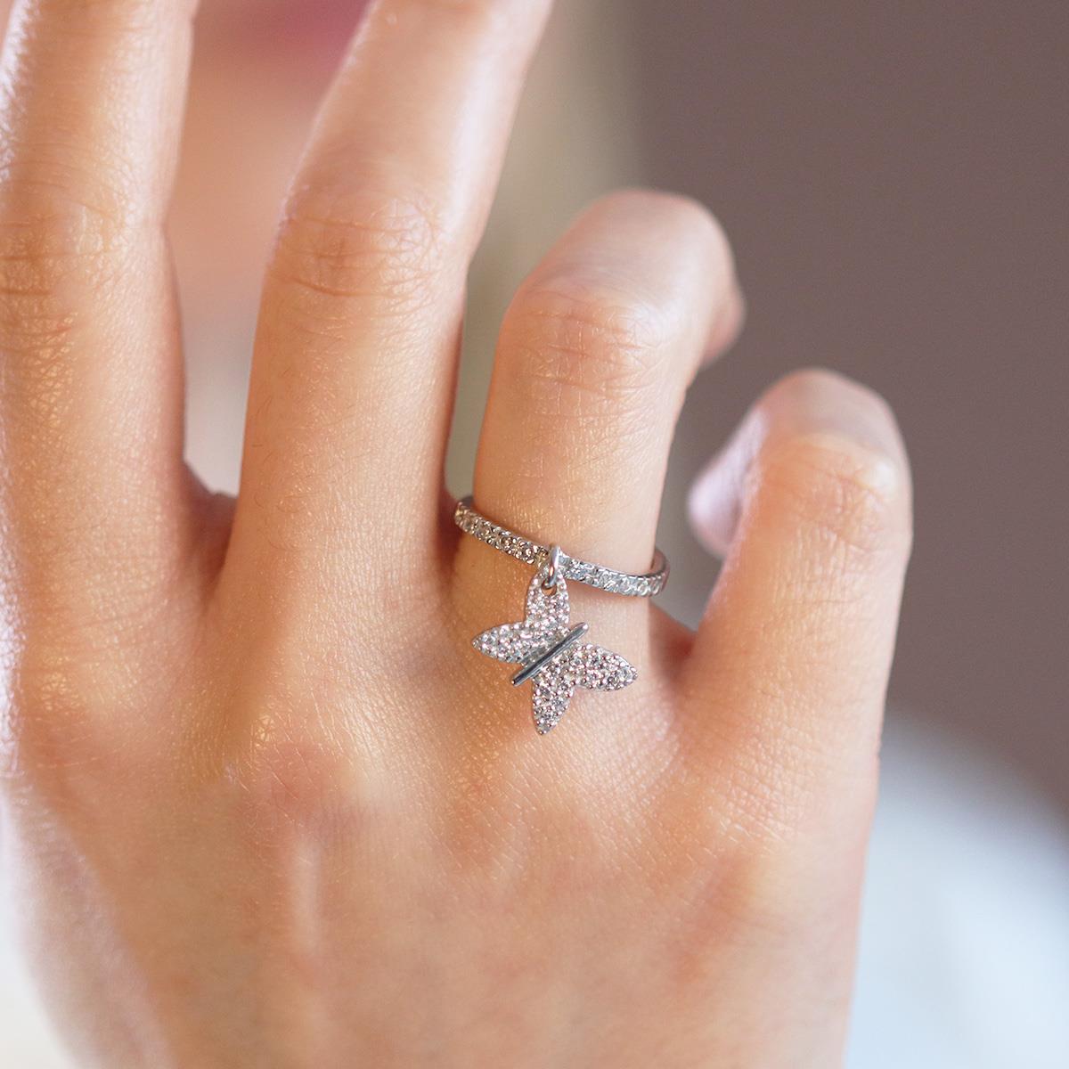 Zirkon Taşlı Hareketli  Kelebek Gümüş Yüzük