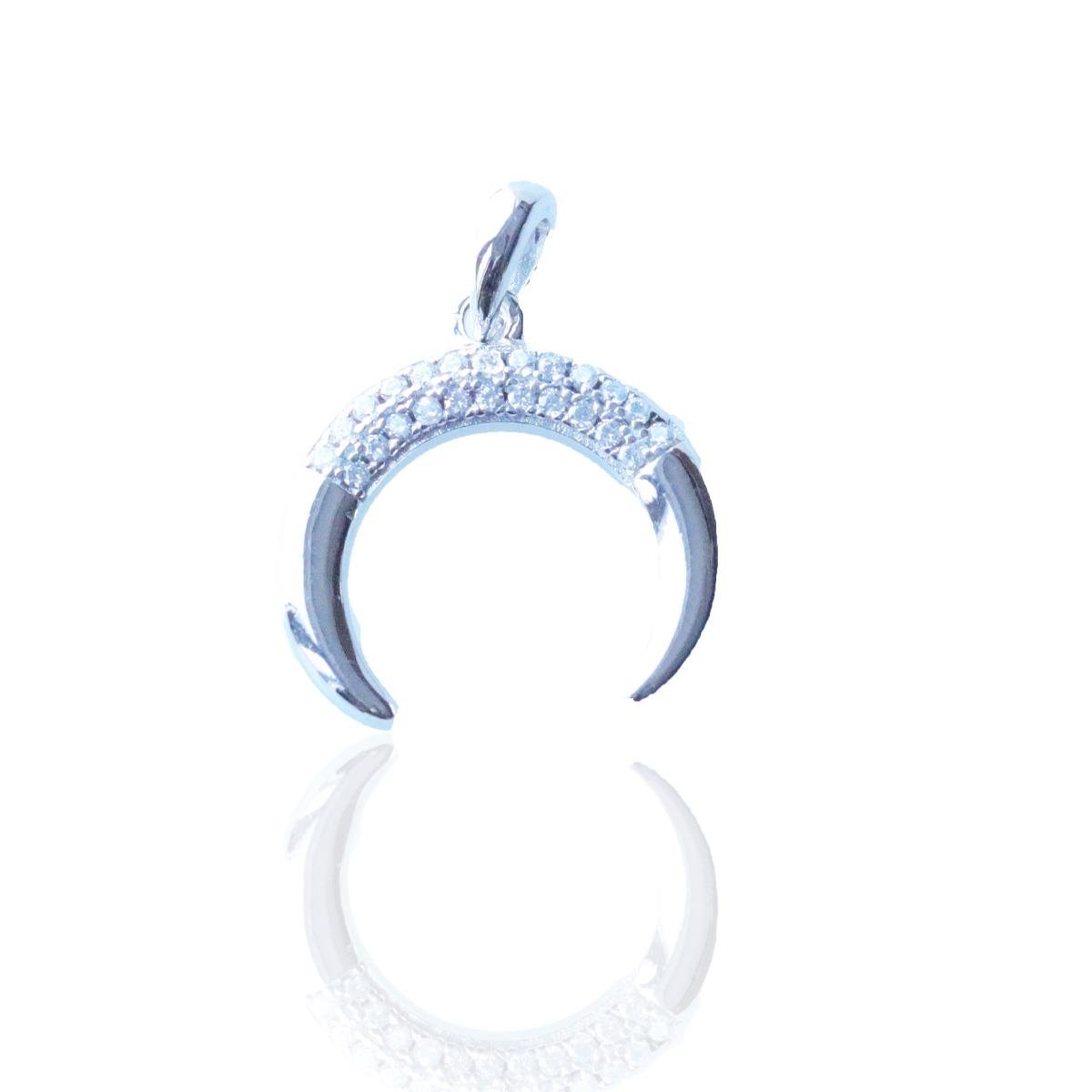 Zirkon Taşlı Hilal Gümüş Kolye Ucu