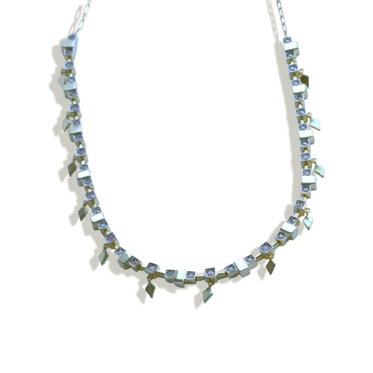 Zirkon Taşlı Küp Trend Gold Gümüş Kolye