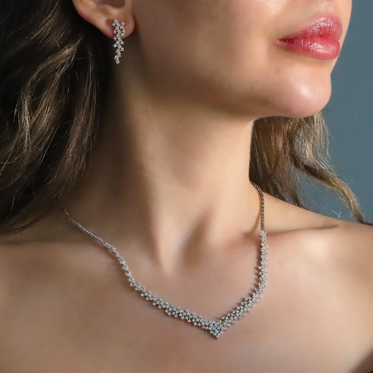 Zirkon Taşlı Pırlanta Modeli 925 Ayar Gümüş Set