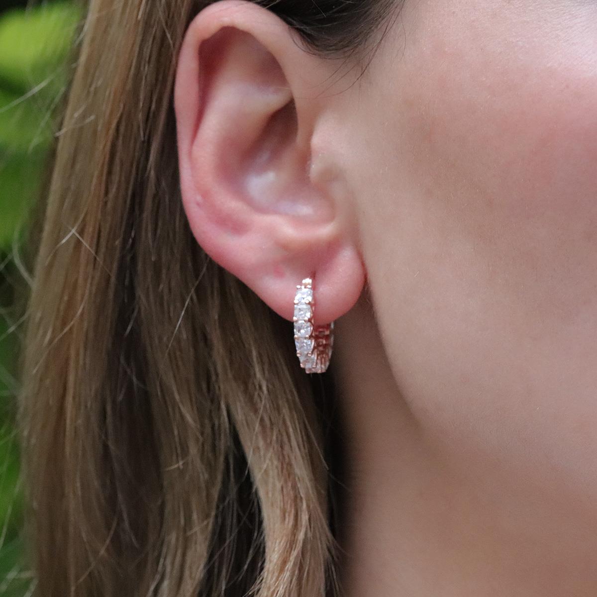Zirkon Taşlı Rose Gold Kaplama Halka Gümüş Küpe