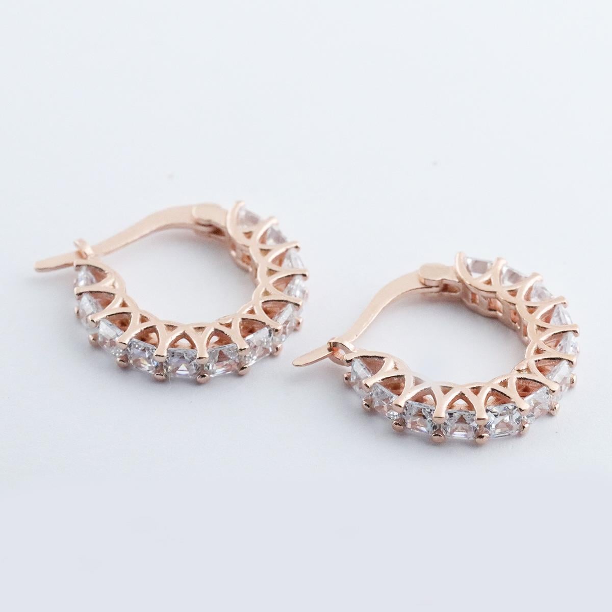 Zirkon Taşlı Rose Gold Kaplama Halka Gümüş Küpe