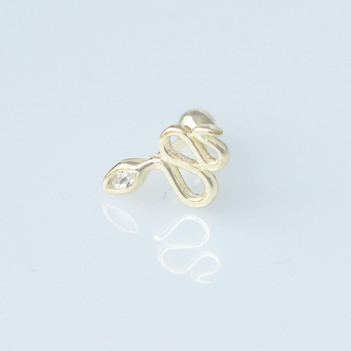 Zirkon Taşlı Serpent Modeli Gold Kaplama Gümüş Tragus