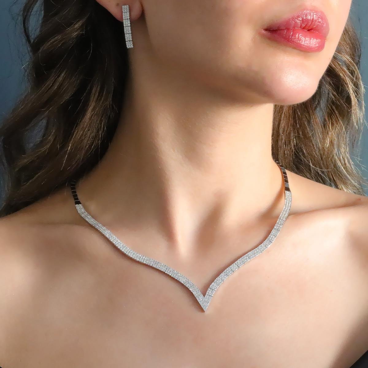 Zirkon Taşlı Su Yolu 925 Ayar Gümüş Set 