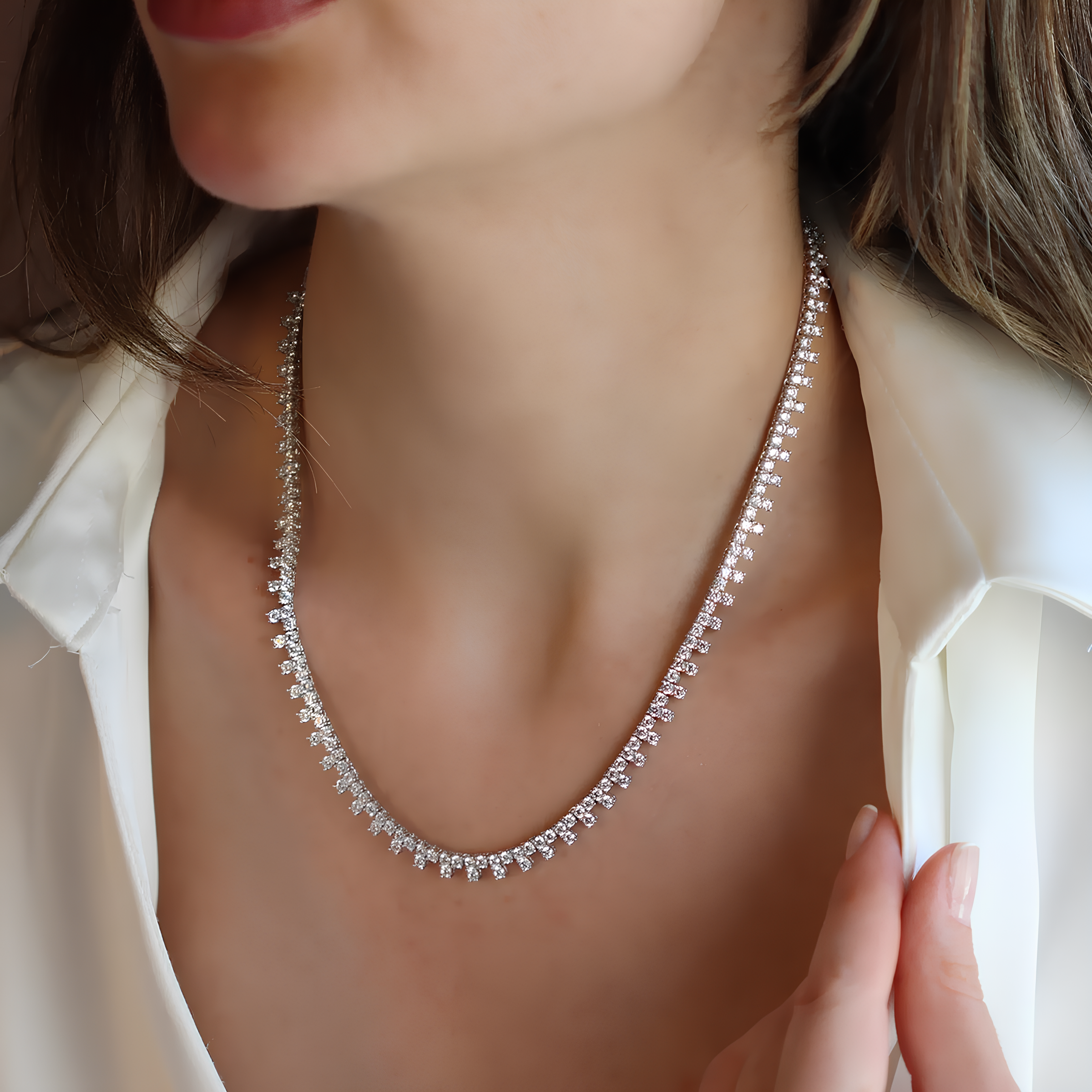 Zirkon Taşlı Su Yolu Gümüş Kolye