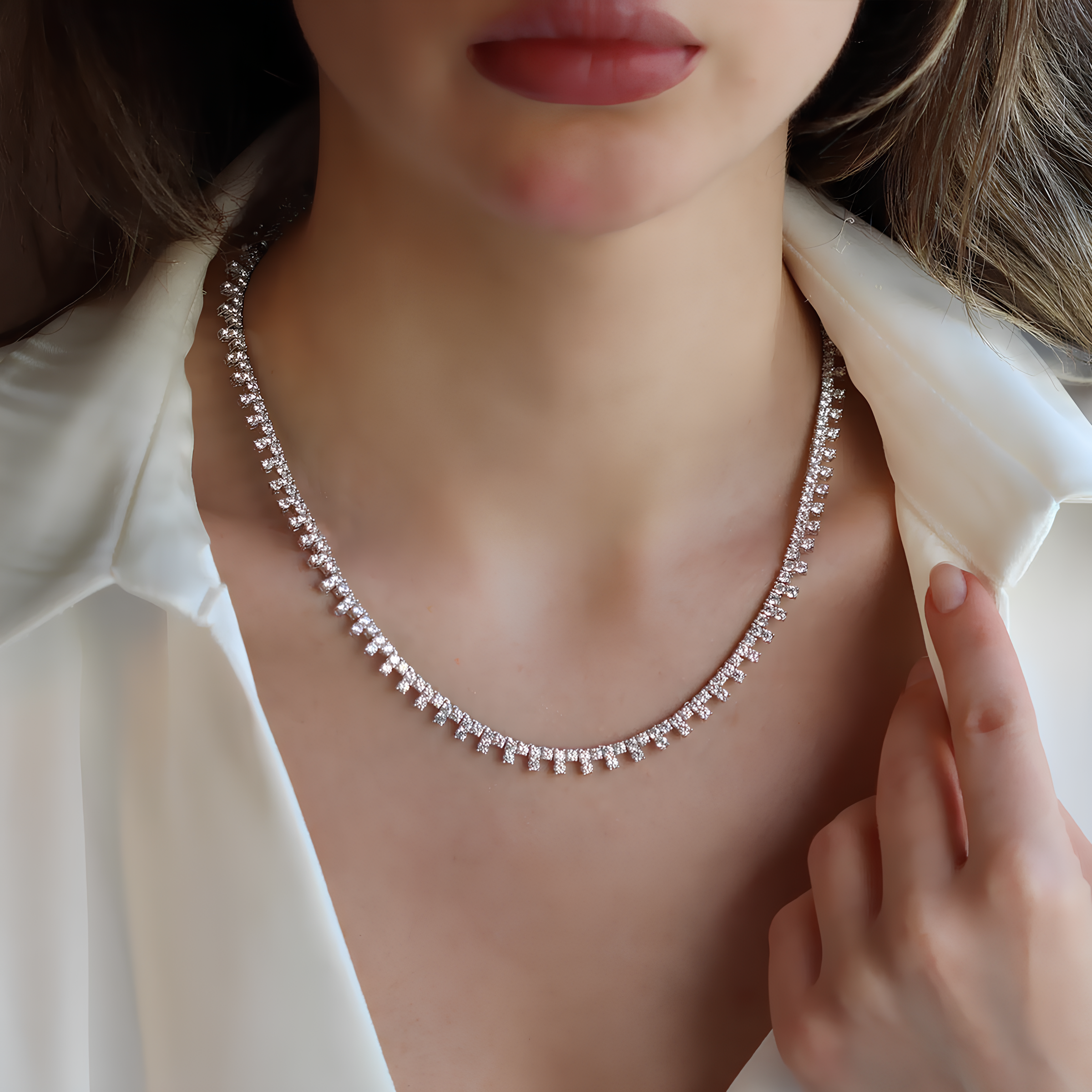 Zirkon Taşlı Su Yolu Gümüş Kolye