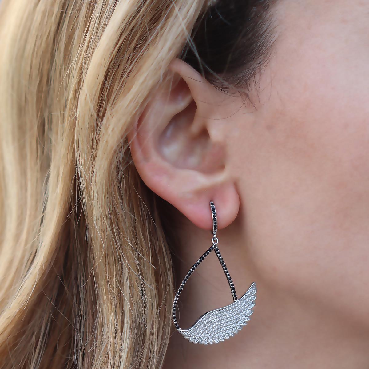 Zirkon Taşlı Wonderland Kuğu Gümüş Küpe